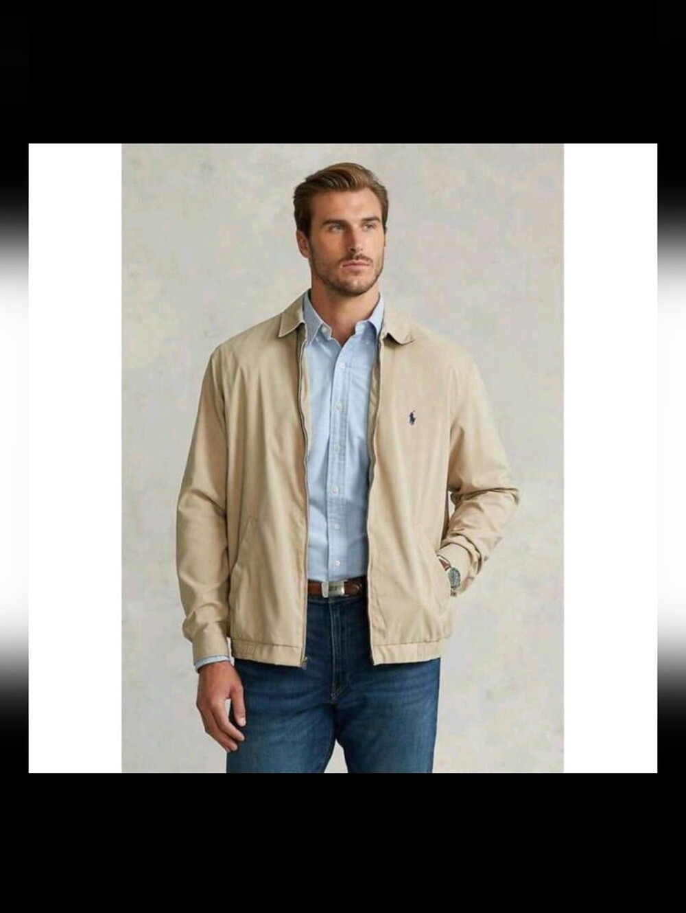 Vintage Polo by Ralph Lauren Beige Harrington Jacket Men’s Large L Plaid Lining